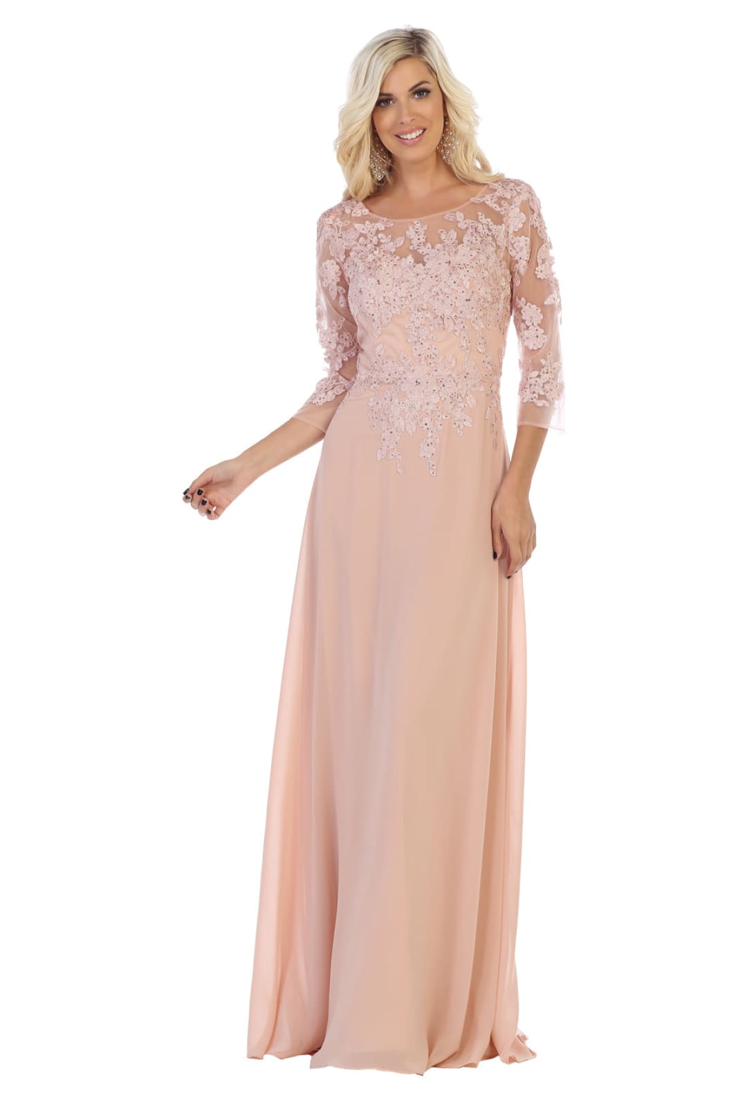 May Queen MQ1637 3/4 Sleeves Plus Size Mother Of The Bride Dress - DUSTY ROSE / L - Dress