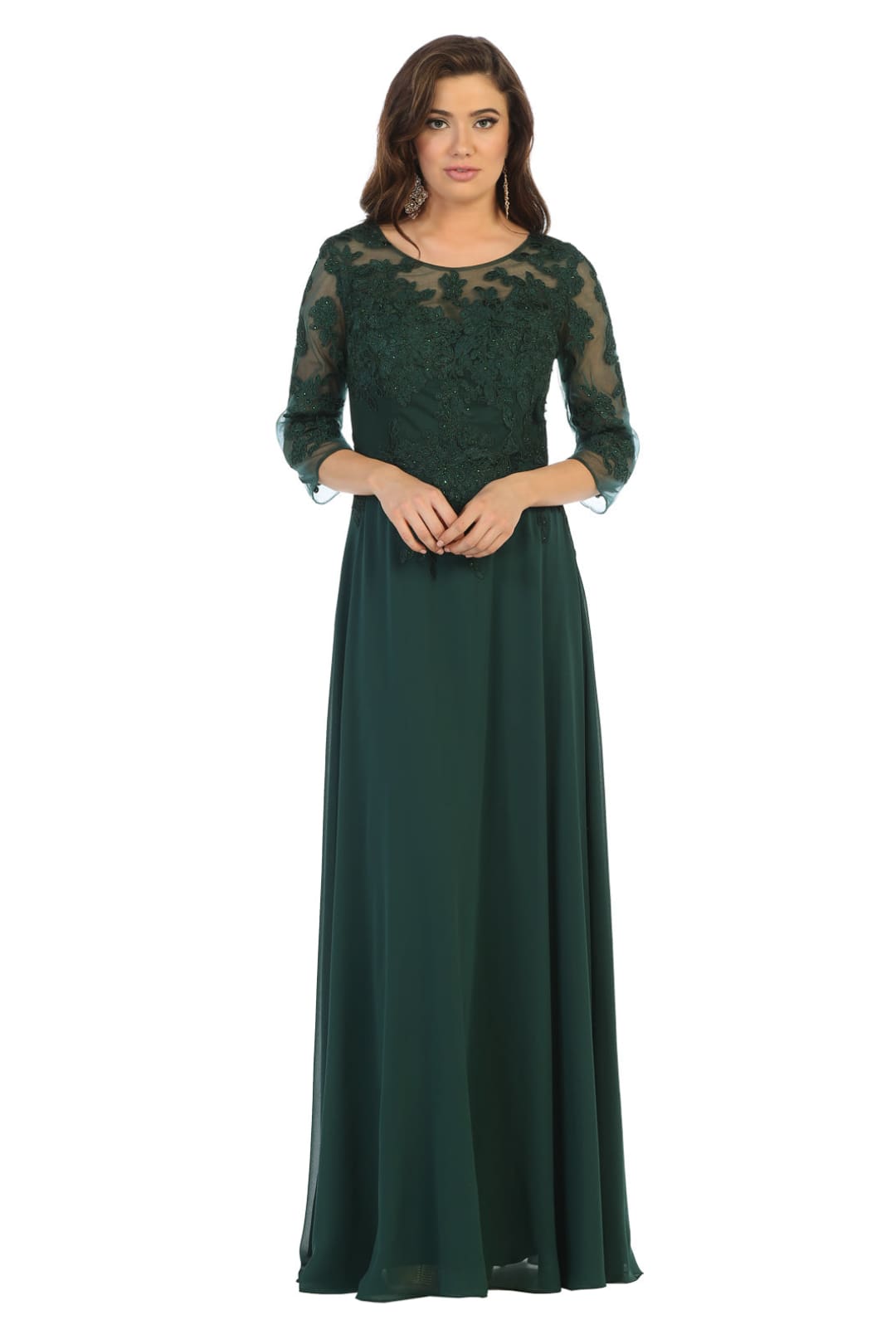 May Queen MQ1637 3/4 Sleeves Plus Size Mother Of The Bride Dress - HUNTER GREEN / L - Dress