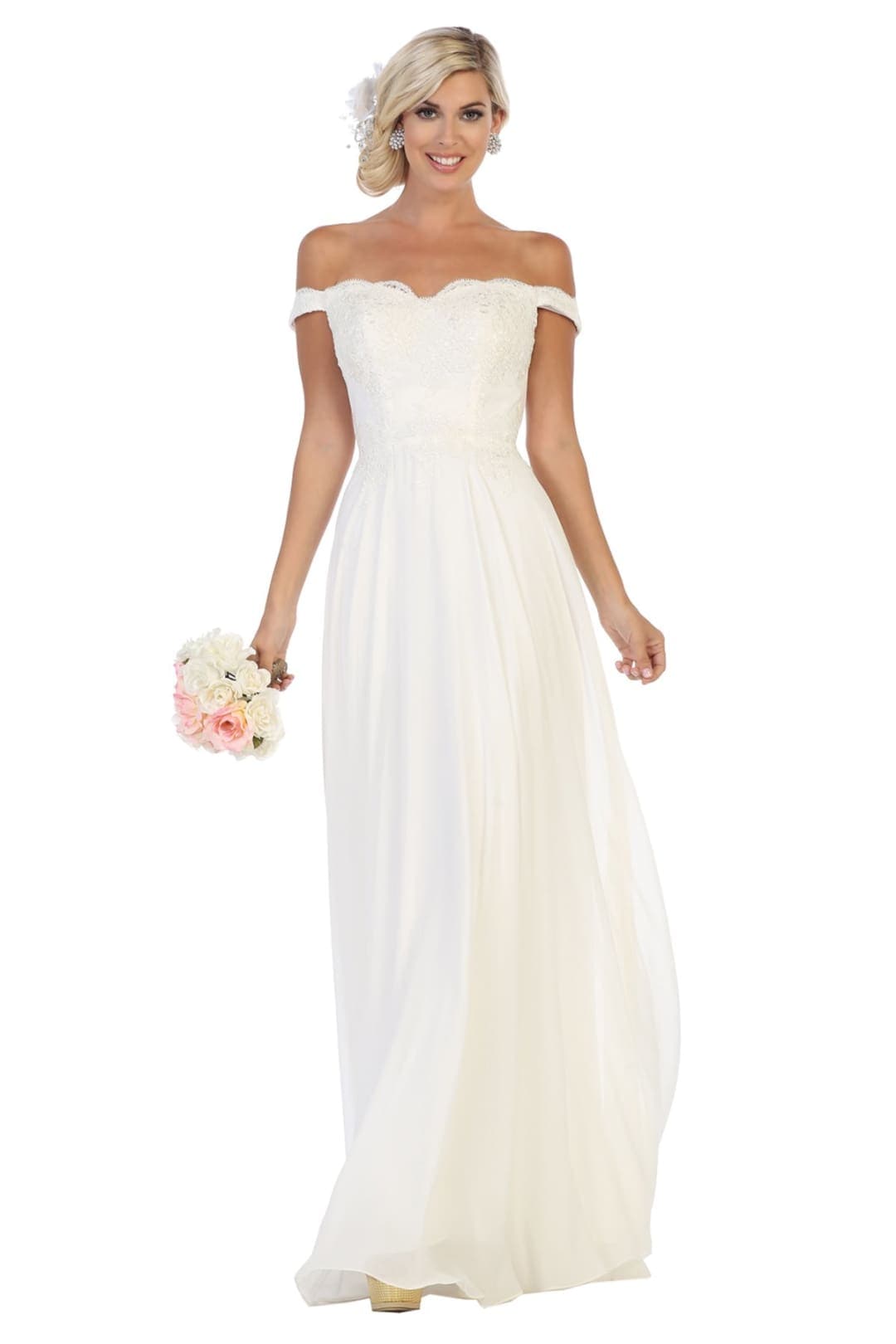 Off Shoulder Wedding Gown - Ivory / 2