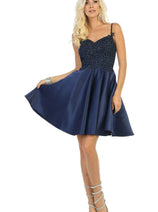 A-Line Embellished Taffeta Short Prom Dress MQ1652