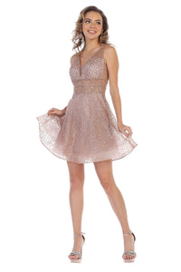 Short Glitter Mesh Prom Dress - Copper / 2