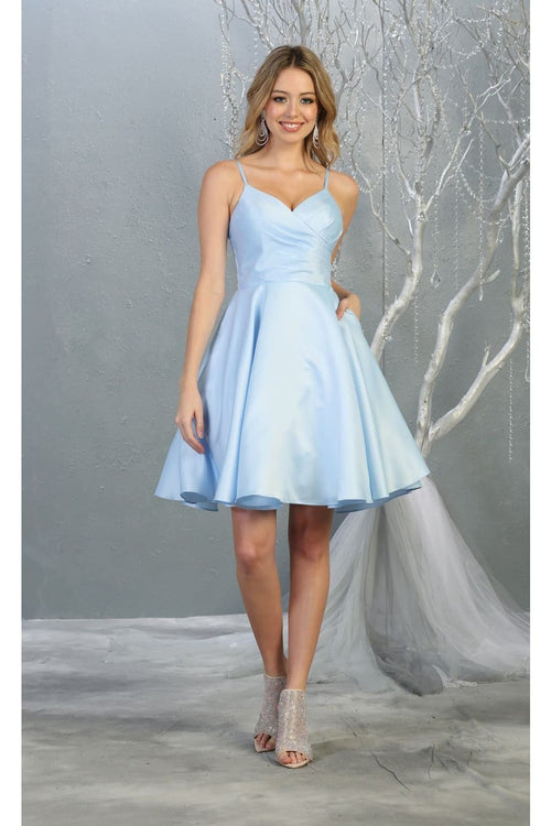 Spaghetti Strap Cocktail Dress - Baby Blue / 2