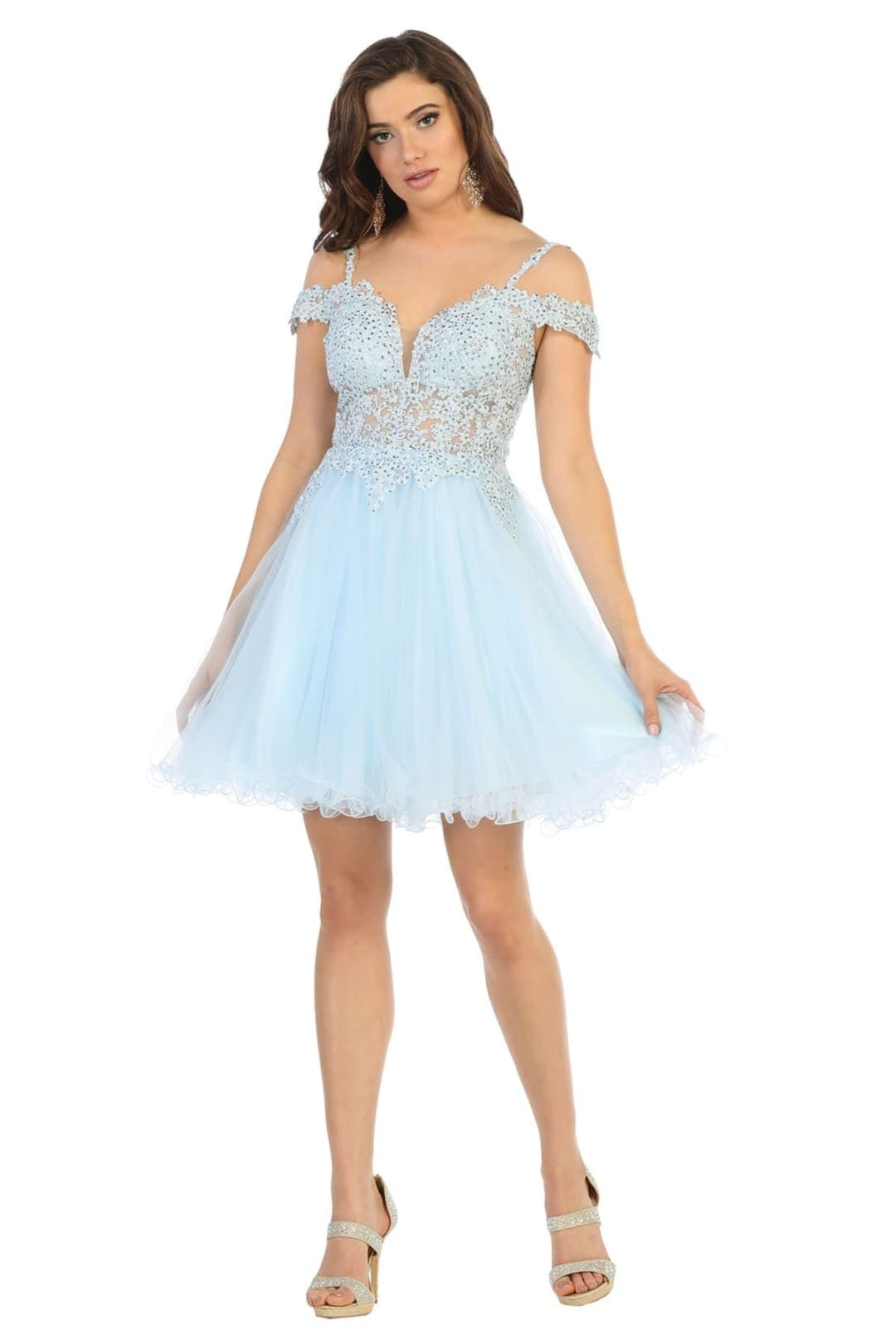dama dresses blue Blue A-line Princess Dress,Blue Long Sleeves Homecoming Dress,Blue Fai –  Simplepromdress main image 0