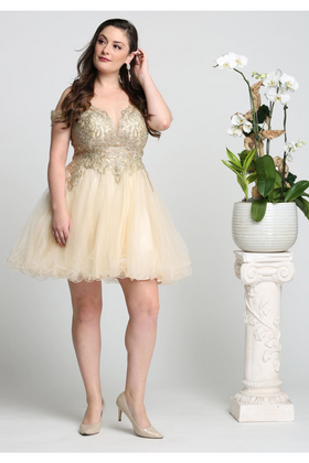 May Queen MQ1668 Cold Shoulder Embroidered A-line Short Prom Dress