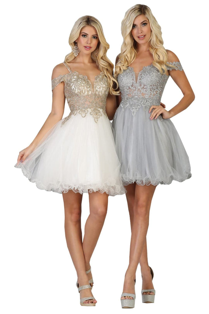 Short Evening Prom Dress - Ivory / 10