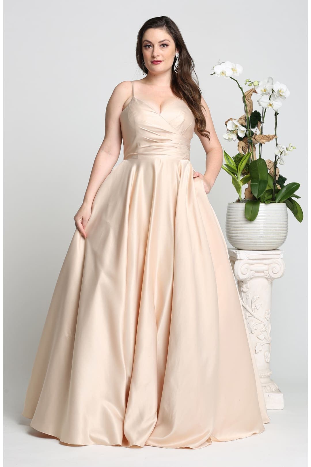 May Queen MQ1678 A-Line Modern Satin Evening Gown | Formal Dress Shops