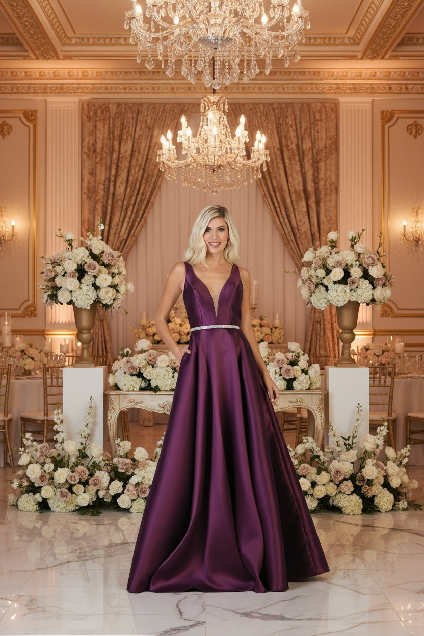 Simple Sleeveless Prom Dress - Eggplant / 4