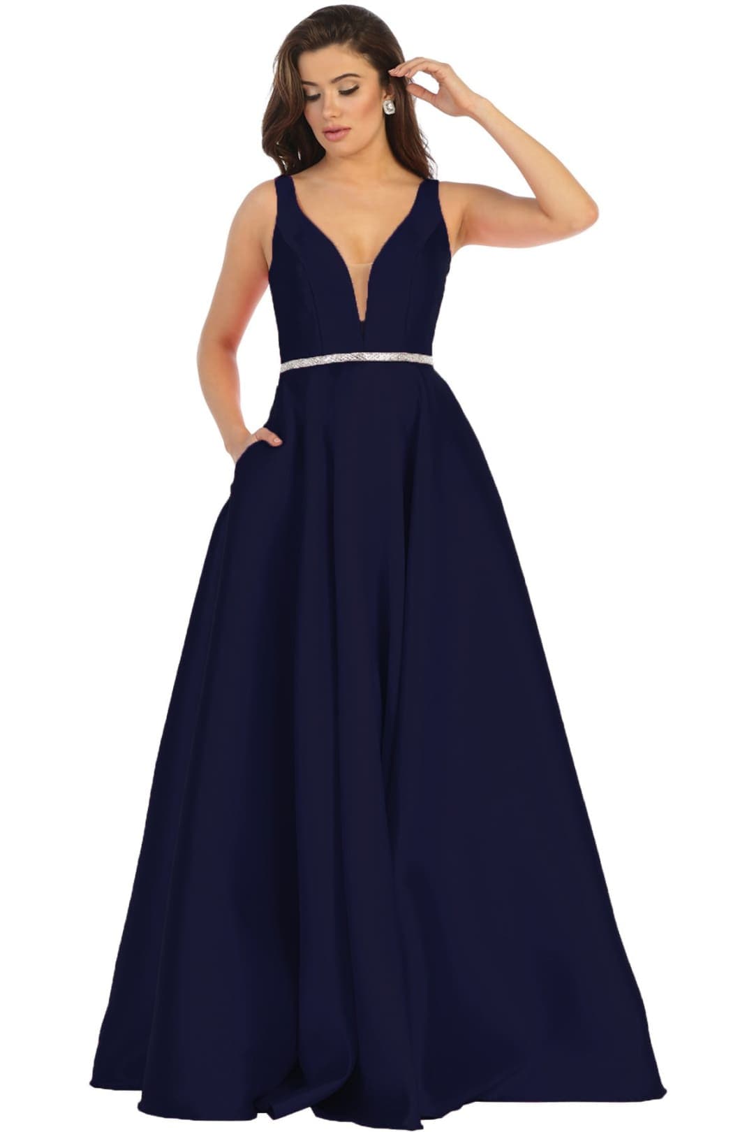 Simple Sleeveless Prom Dress - Navy / 4