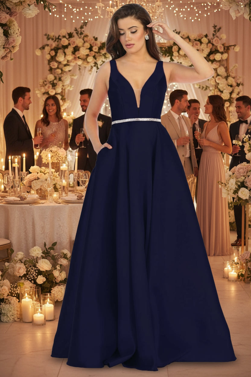 Simple Sleeveless Prom Dress - Navy / 4