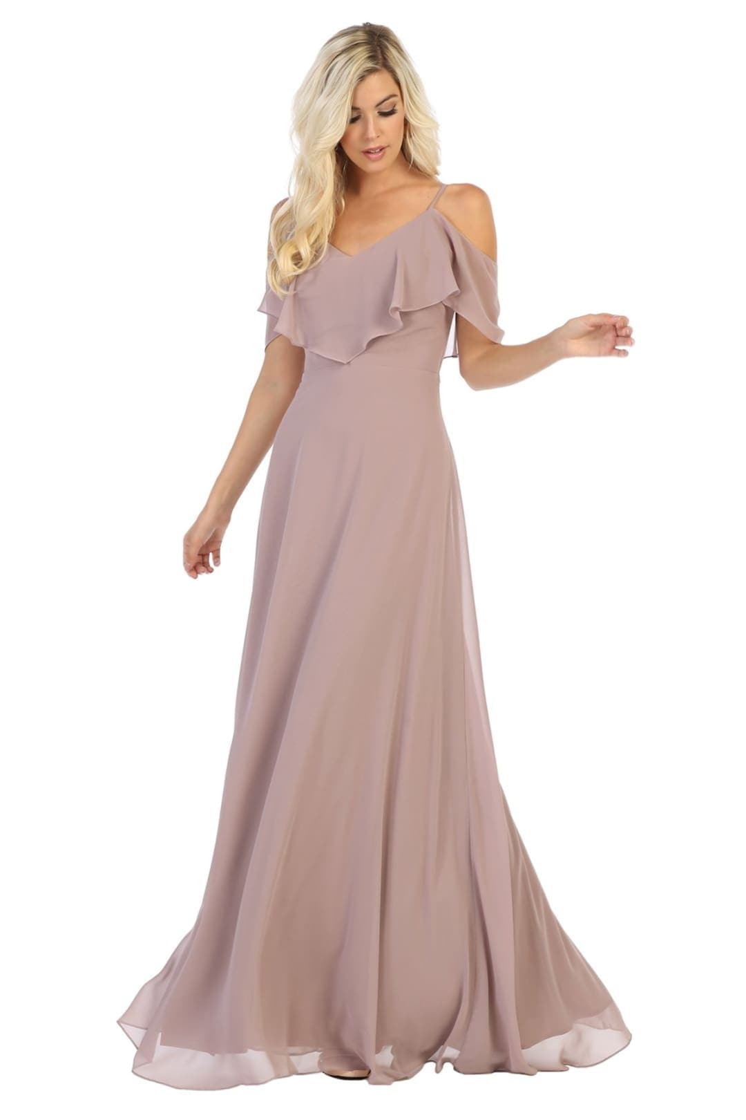 May queen MQ1686 Cold Shoulder Long Simple Elegant Bridesmaid Dress