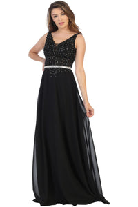 Embellished Flowy Homecoming Gown - Black / 4