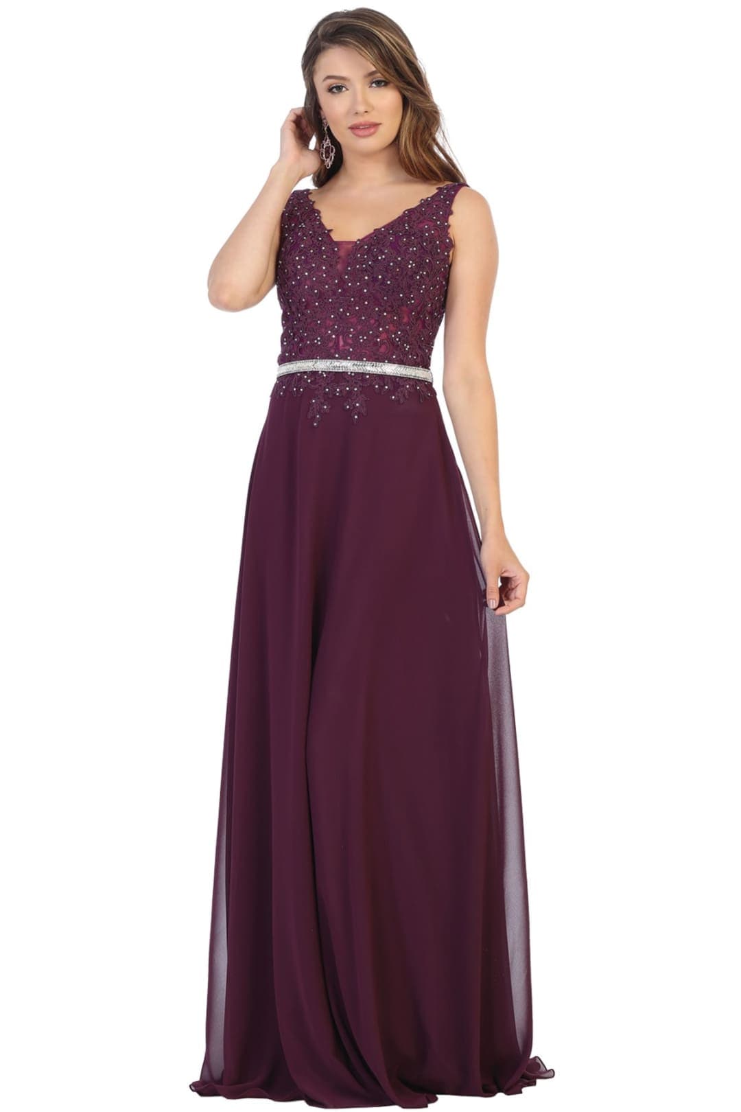 Embellished Flowy Homecoming Gown - Eggplant / 4