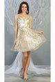 May Queen MQ1702 Short Deep V-Neck Glitter A-Line Dress - Ivory / 4 - Dress