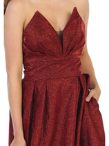 Strapless Open Back Glitter A Line Long Prom Dress MQ1710