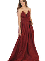 Strapless Open Back Glitter A Line Long Prom Dress MQ1710