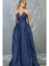 Strapless Open Back Glitter A Line Long Prom Dress MQ1710