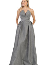 Strapless Open Back Glitter A Line Long Prom Dress MQ1710