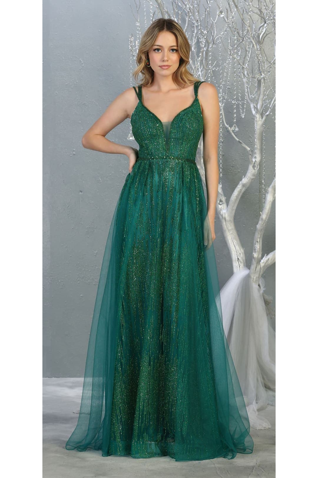 Red Carpet Formal Dress With Glitter And Plus Size - HUNTER GREEN / 4