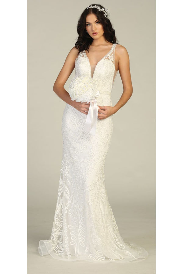 Wedding Embroidered Mermaid Dress - IVORY / 6