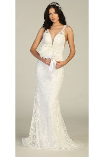 Wedding Embroidered Mermaid Dress - IVORY / 6