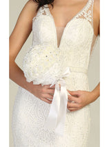May Queen MQ1758B Embroidered Ivory Mermaid Plus Size Wedding Dress