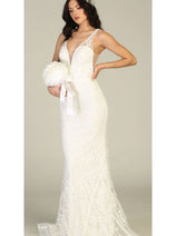 May Queen MQ1758B Embroidered Ivory Mermaid Plus Size Wedding Dress