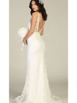 May Queen MQ1758B Embroidered Ivory Mermaid Plus Size Wedding Dress