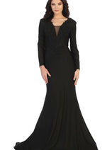 May Queen MQ1772 Long Sleeve Trumpet Stretchy Formal Evening Gown