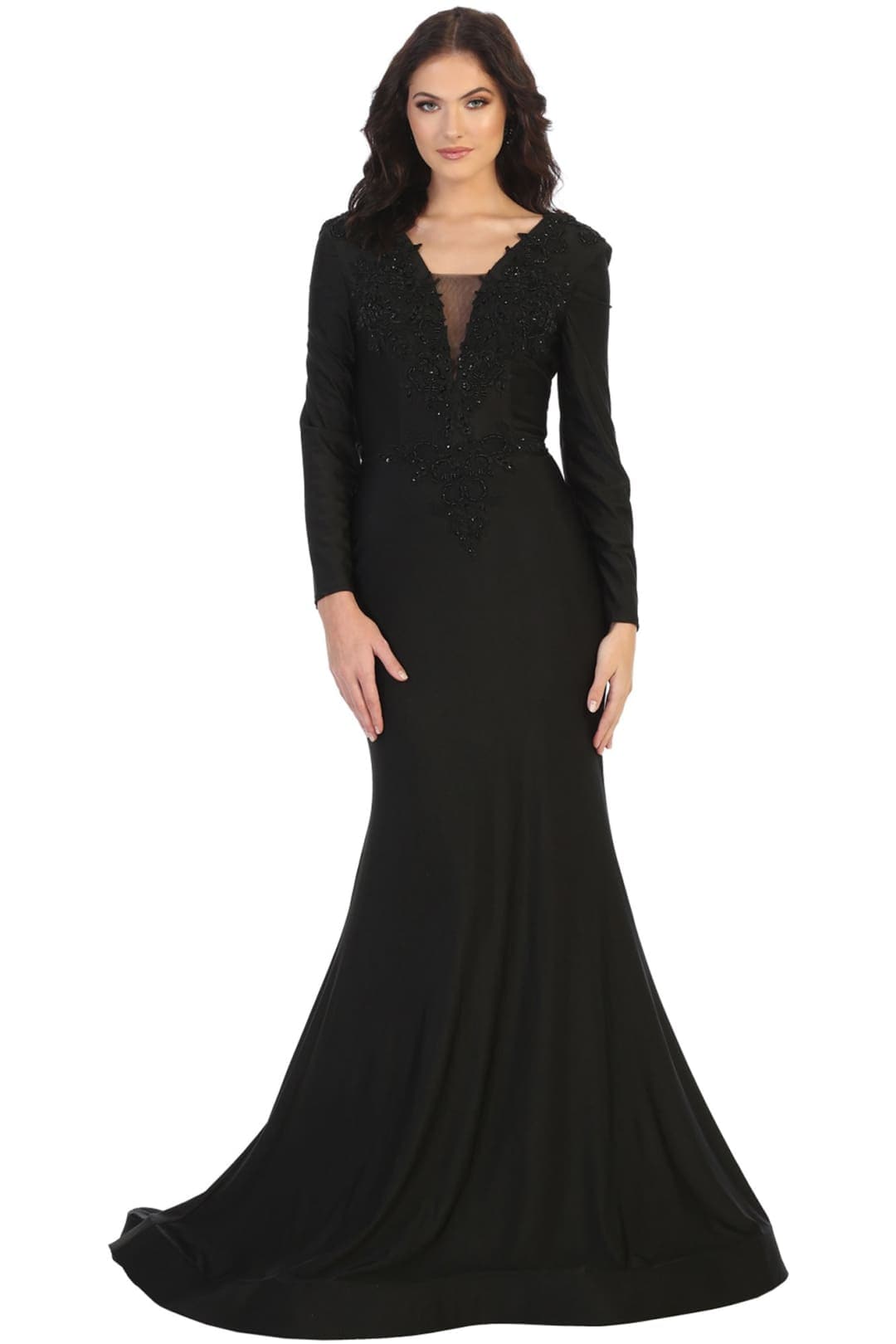 Long Sleeve Trumpet Mother of the Bride Dress Stretchy Formal Evening Gown