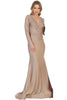 EVENING GOWN LONG SLEEVE & PLUS SIZE - Cappuccino / 6 - Evening Gown
