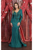 EVENING GOWN LONG SLEEVE & PLUS SIZE - Hunter Green / 6 - Evening Gown