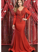 May Queen MQ1772 Long Sleeve Trumpet Stretchy Formal Evening Gown