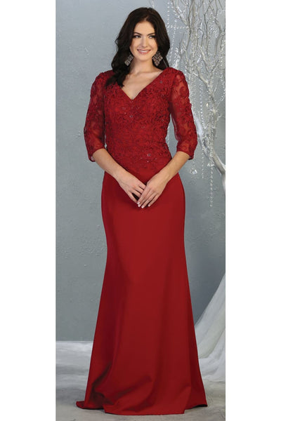 3/4 Sleeve Mother Of the Bride Classy Dress - BURGUNDY / M