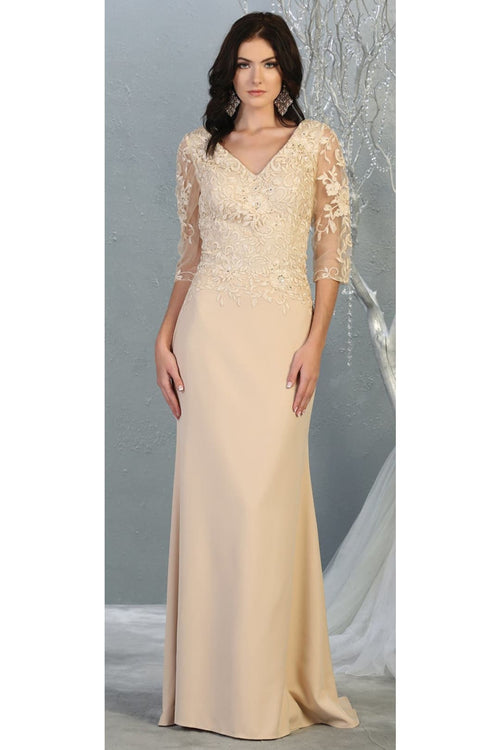 3/4 Sleeve Mother Of the Bride Classy Dress - CHAMPAGNE / M