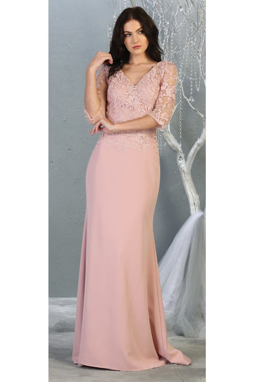 3/4 Sleeve Mother Of the Bride Classy Dress - DUSTY ROSE / M