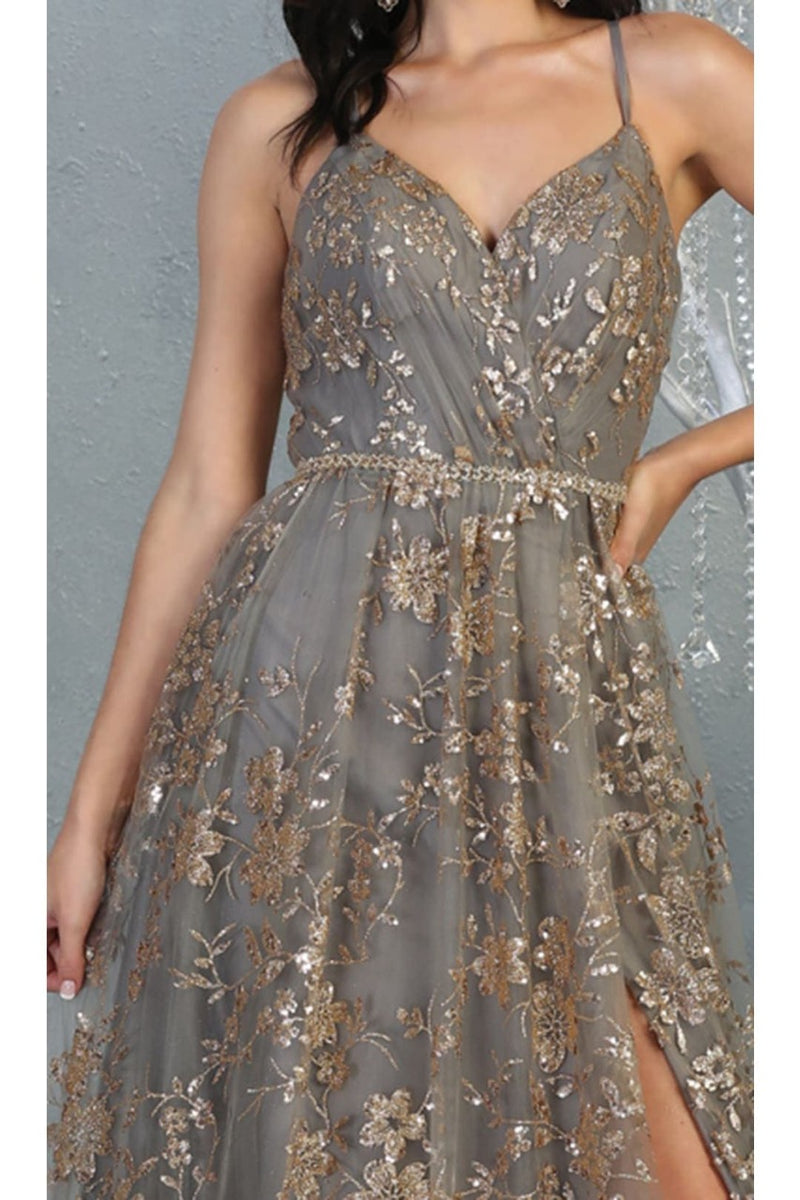 May Queen MQ2027 Glitter Illusion Red Carpet Dress