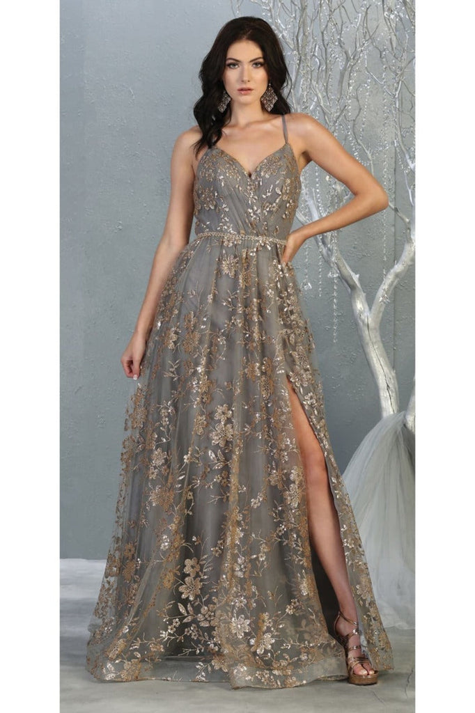 Red Carpet Stunning Formal Gown - CHARCOAL/GOLD / 2