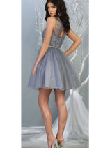 Glitter A Line Mesh Short Bridesmaids Dress MQ1803