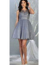 Glitter A Line Mesh Short Bridesmaids Dress MQ1803