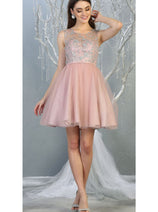 Glitter A Line Mesh Short Bridesmaids Dress MQ1803