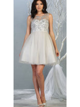 Glitter A Line Mesh Short Bridesmaids Dress MQ1803