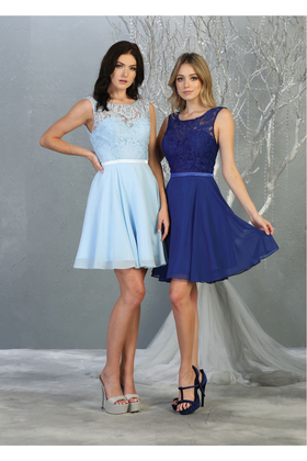 May Queen MQ1814 Boat Neck Corset Back Short Classy Bridesmaids Dress