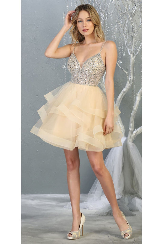 Layered Short Prom Dress - CHAMPAGNE / 2