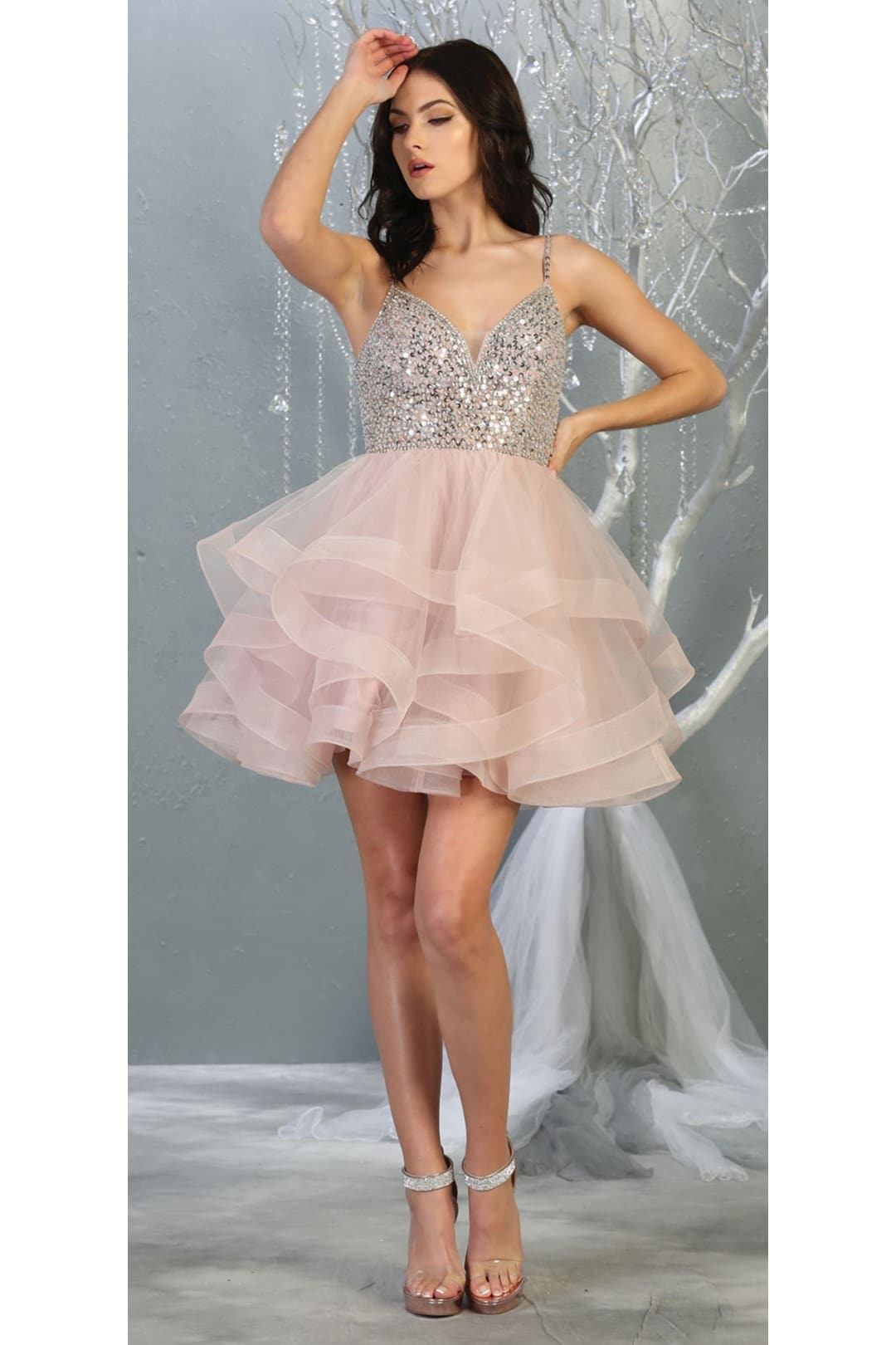 Layered Short Prom Dress - MAUVE / 2