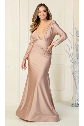 Long Sleeve Formal Gown Stretchy Bodycon Mermaid V-Neck Evening Dress