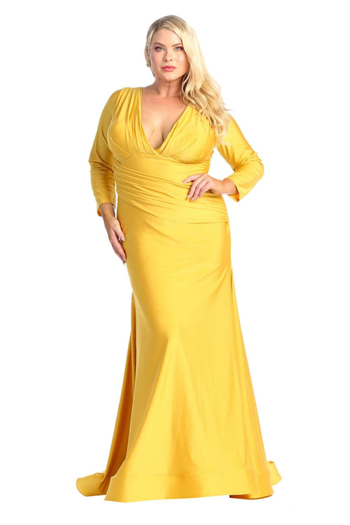 Long Sleeve Bodycon Dress - MUSTARD / 4