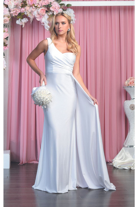 May Queen MQ1834B One Shoulder Stretchy Long Ivory Bridal Wedding Gown