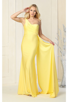 May Queen MQ1834Y Stretchy Simple One Shoulder Yellow Prom Dress