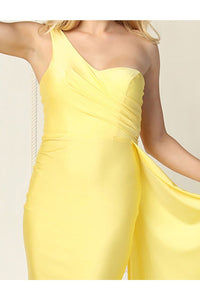 May Queen MQ1834Y Stretchy Simple One Shoulder Yellow Prom Dress - Dress