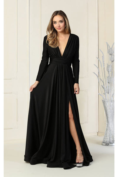 Long Sleeve Stretchy Gown - LA1835 - BLACK / 4